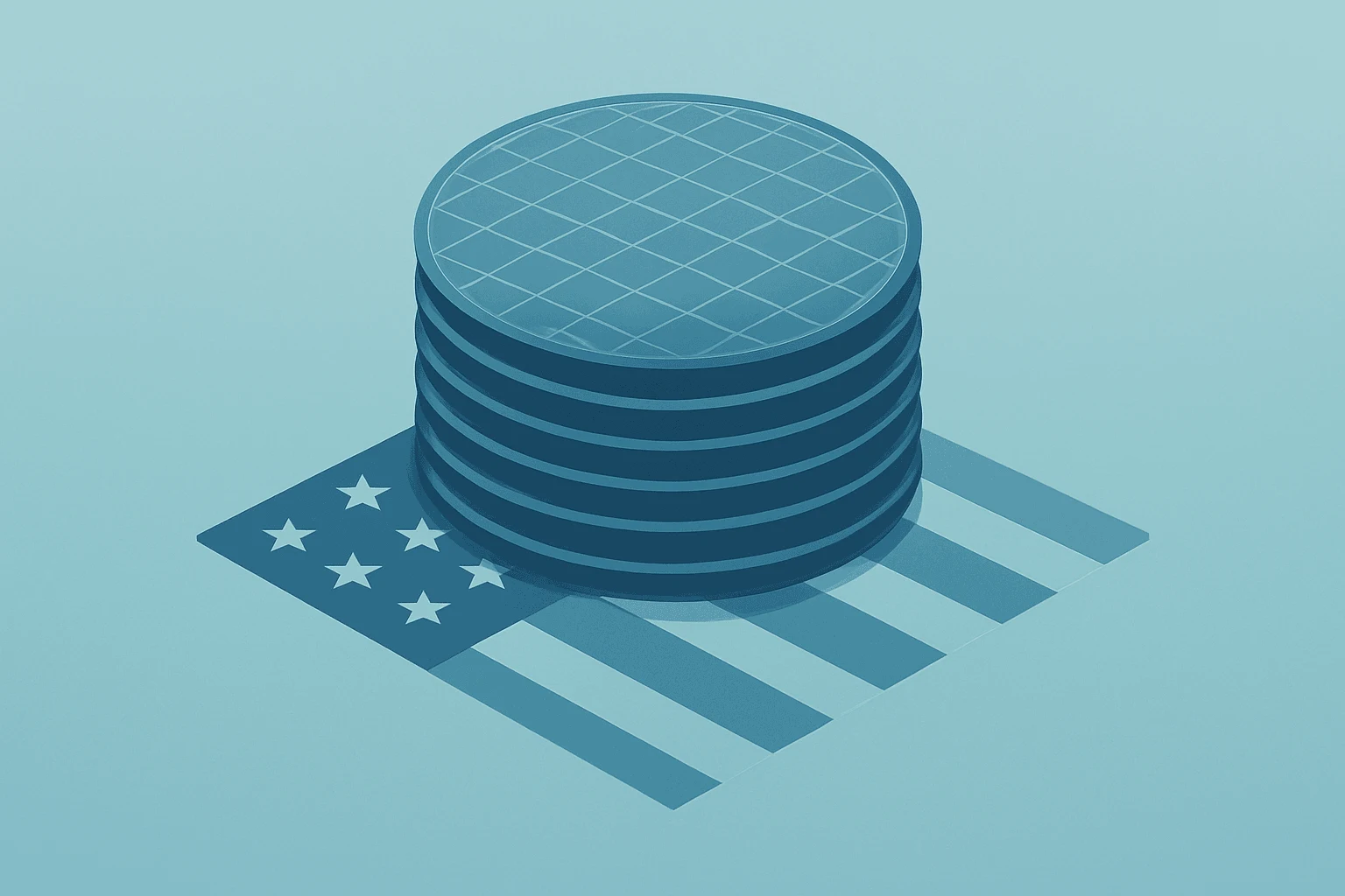 Flat filled vector of an expanding chip stack symbolizing Micron $3 Billion Investment supporting U.S. wafer expansion.