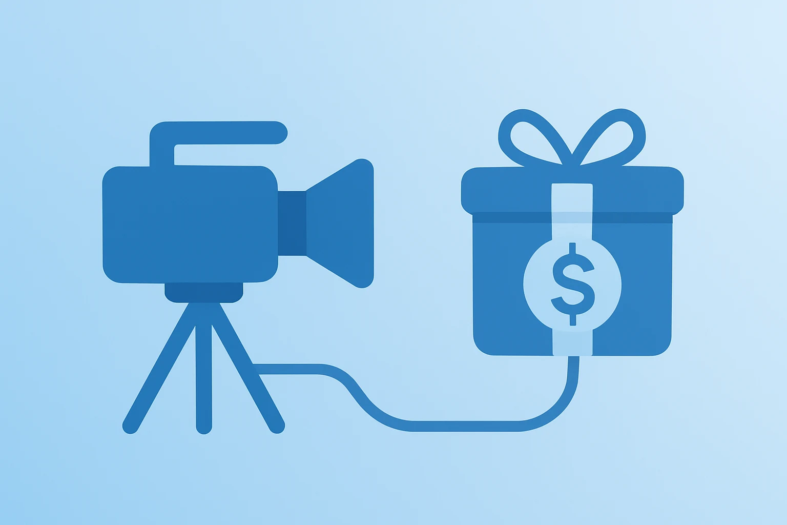 Flat filled vector of a compact video camera merging with a subscription badge to represent Apple Creator Studio launch.