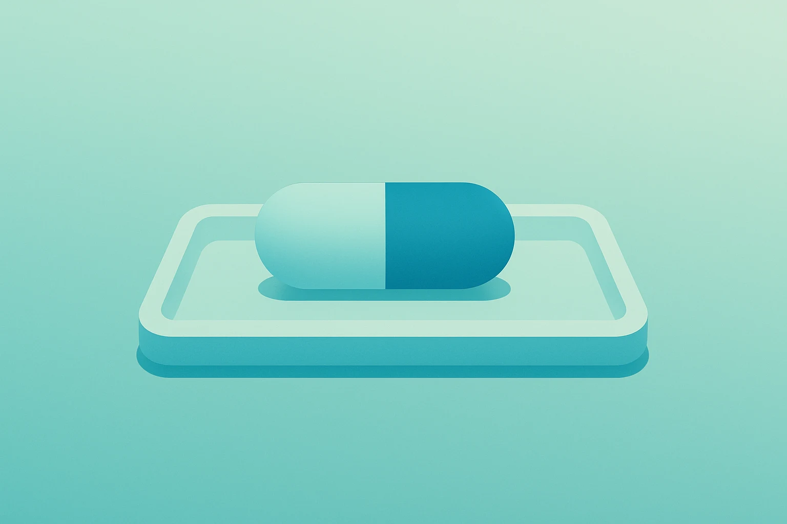 Flat vector of a single oral capsule on a production tray symbolizing Wegovy pill approval, U.S. manufacturing and launch.