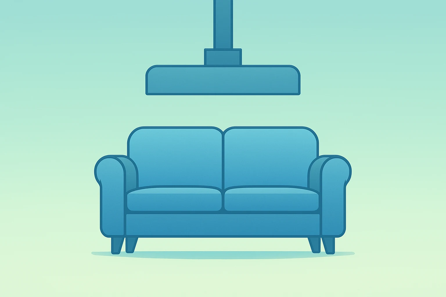 Flat vector of an upholstered sofa under compression plates symbolizing Wayfair earnings margin trade-off.