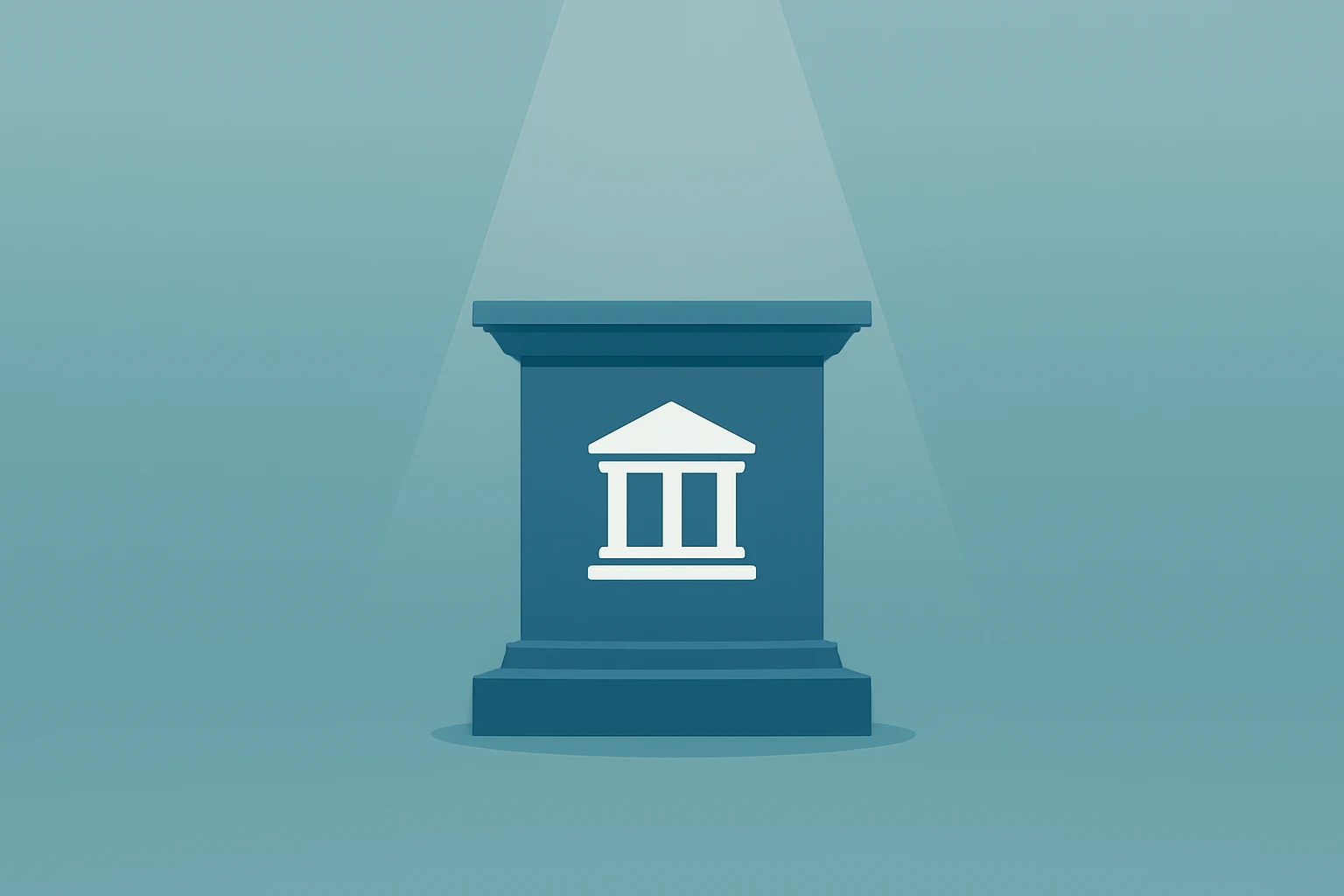 Flat filled vector of a central bank podium and muted market glyph evoking Fed Expected to Hold Rates.