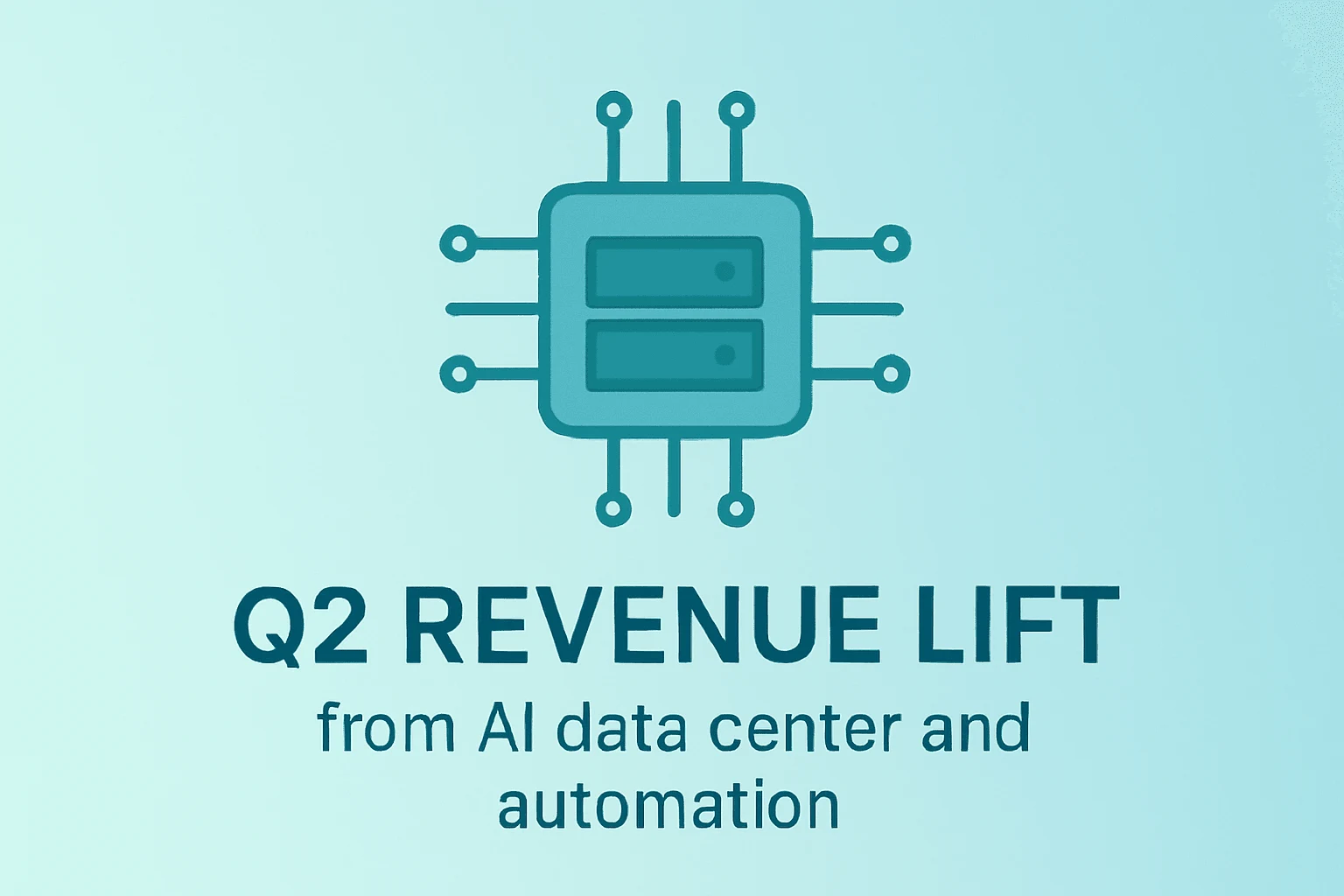 Flat vector server-chip icon showing expanding circuit to reflect onsemi Q2 revenue lift from AI and auto demand.