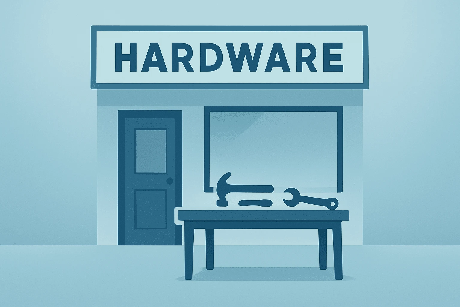 Flat vector of a hardware storefront merged with a workbench symbolizing Home Depot earnings led by Pro and repair demand.