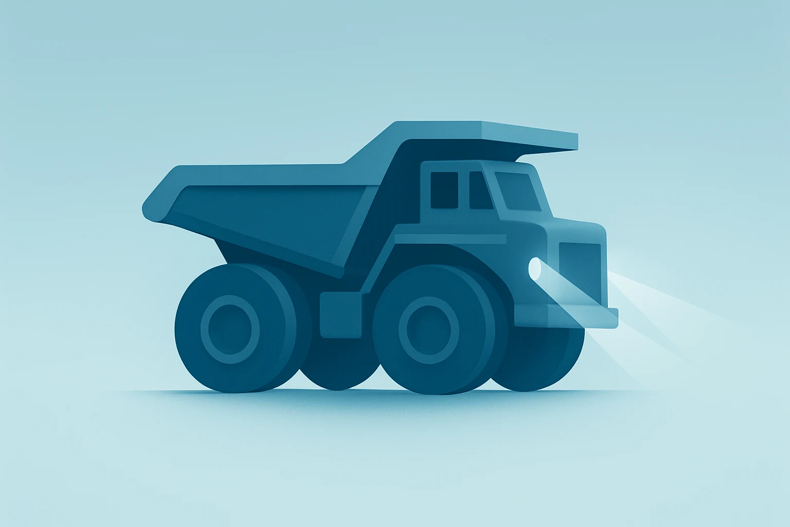 Flat vector of a dimmed mining haul truck with fractured plating to signal the Rio Tinto Glencore merger collapse.