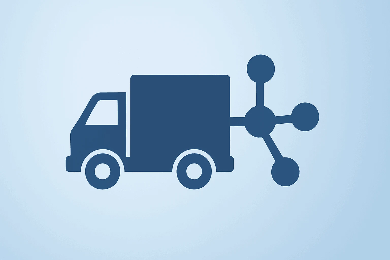 Flat vector parcel truck merging with a reconfigured network hub, symbolizing UPS earnings and completed Amazon glide down.