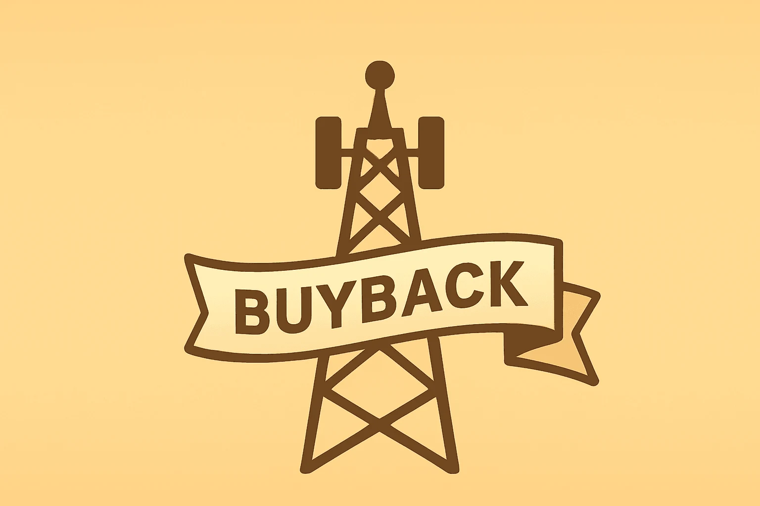 Flat vector of a telecom mast entwined with a growing cashflow ribbon and buyback arc to symbolize Verizon earnings momentum.