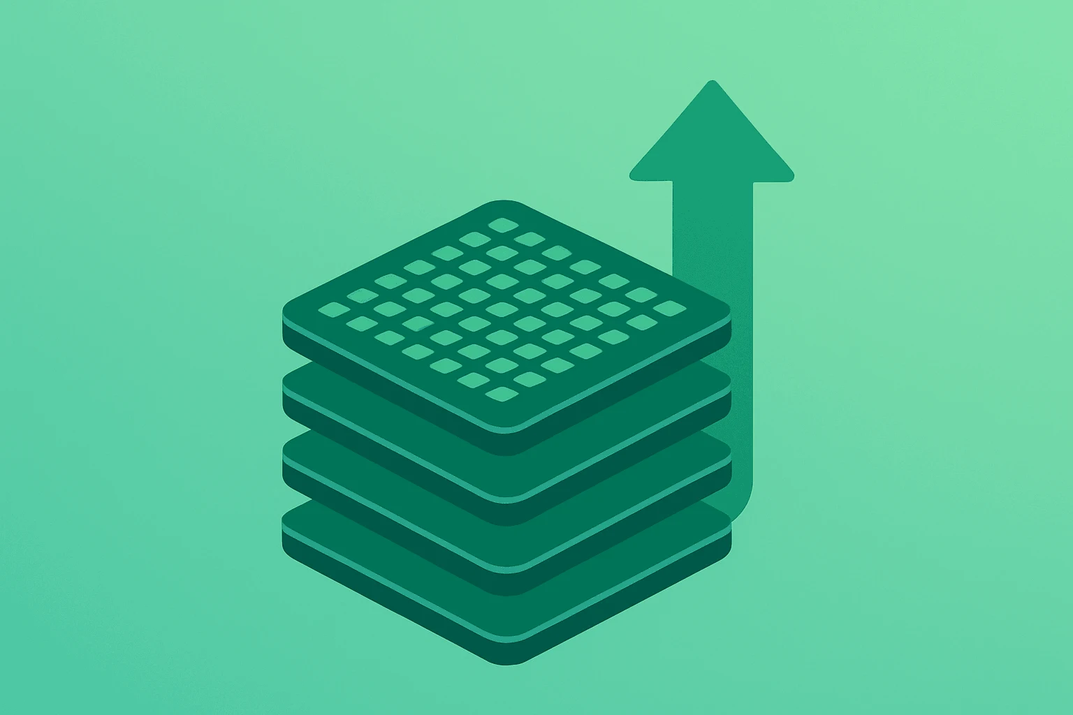 Flat filled vector of a wafer stack expanding to signal TSMC earnings driven AI capex and multiyear infrastructure build.