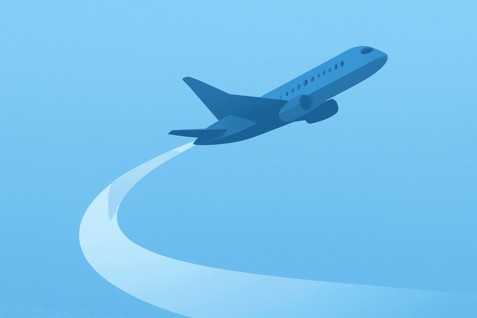 Flat vector of a narrowbody jet fused with a route ribbon to represent United Airlines international expansion and A321XLR.