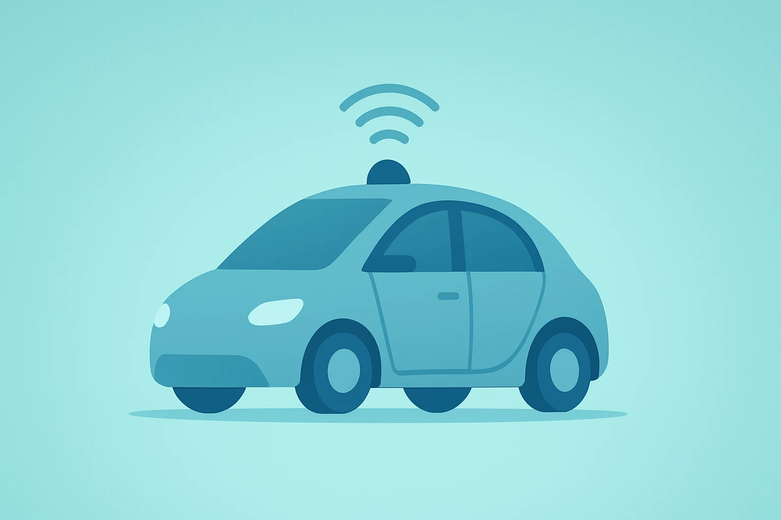 Flat filled vector of a robotaxi car expanding; Pony.ai robotaxi cover showing partnership and scale goals.