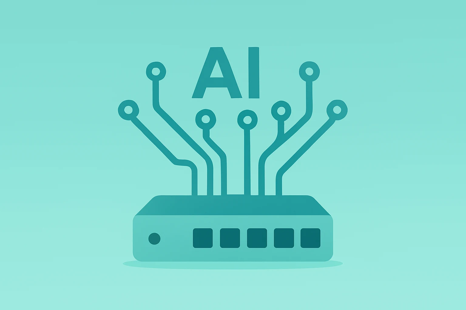 Flat-vector cover of a network switch with layered circuits symbolizing the Infosys Anthropic partnership and enterprise AI.