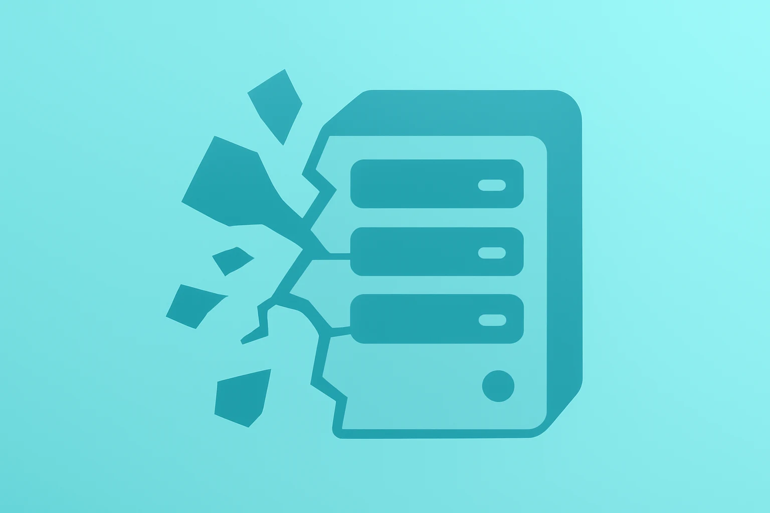 Flat filled vector of a fractured server vault representing Claude Code Security and pressure on cybersecurity stocks.