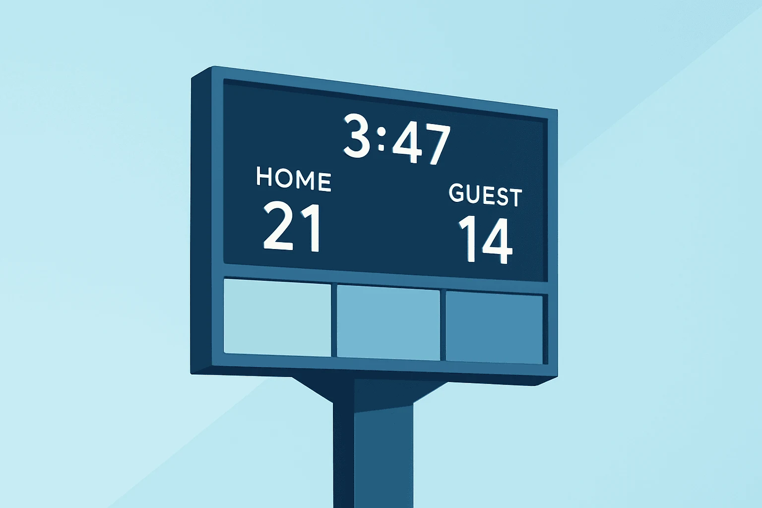Flat filled vector of a stadium scoreboard with bright ad panels symbolizing ad momentum tied to Versant Q2 2026 Results