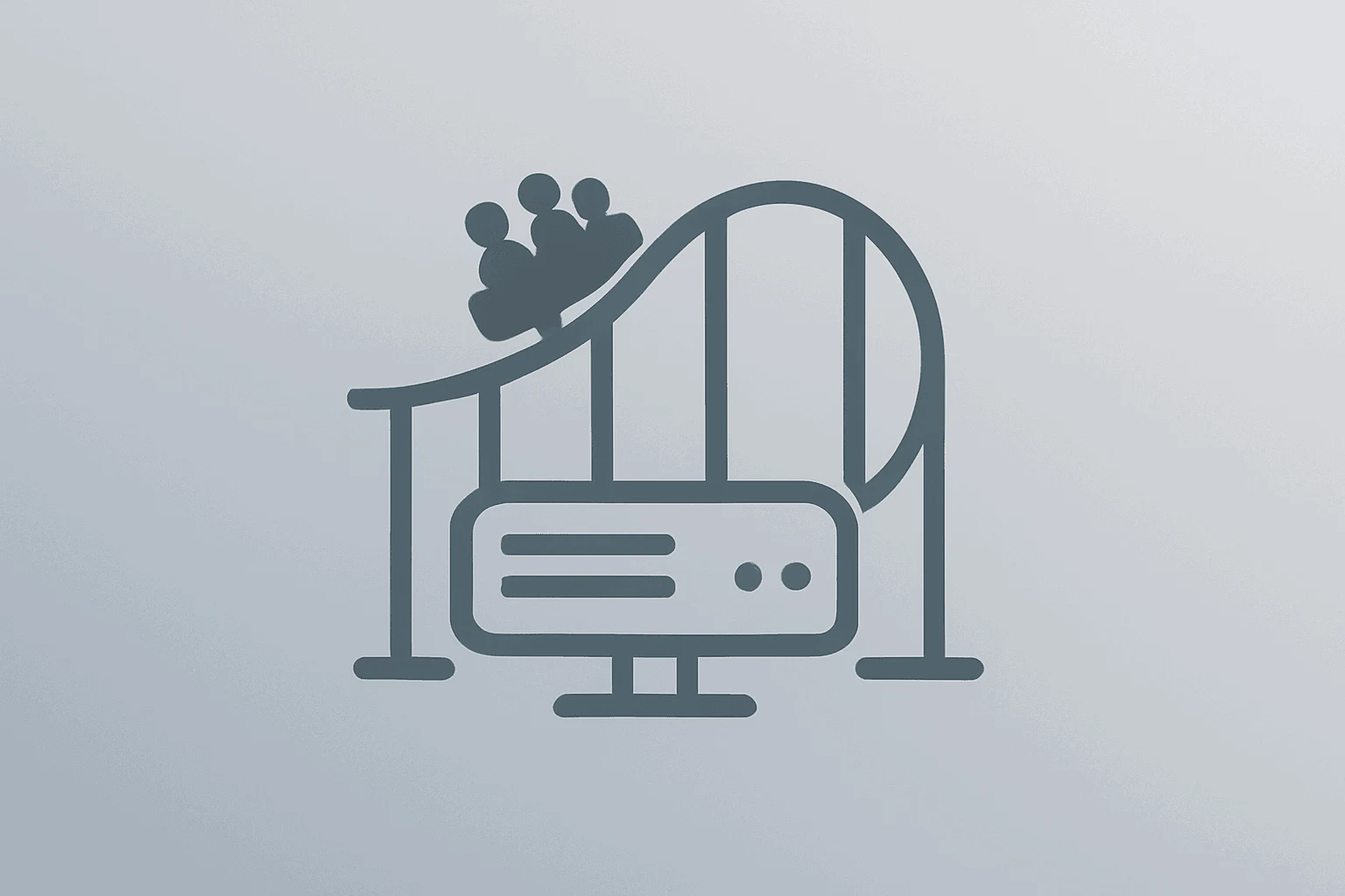 Flat filled vector of a server fused with a theme-park ride symbolizing Disney Q2 2026 earnings and tech-focused growth.