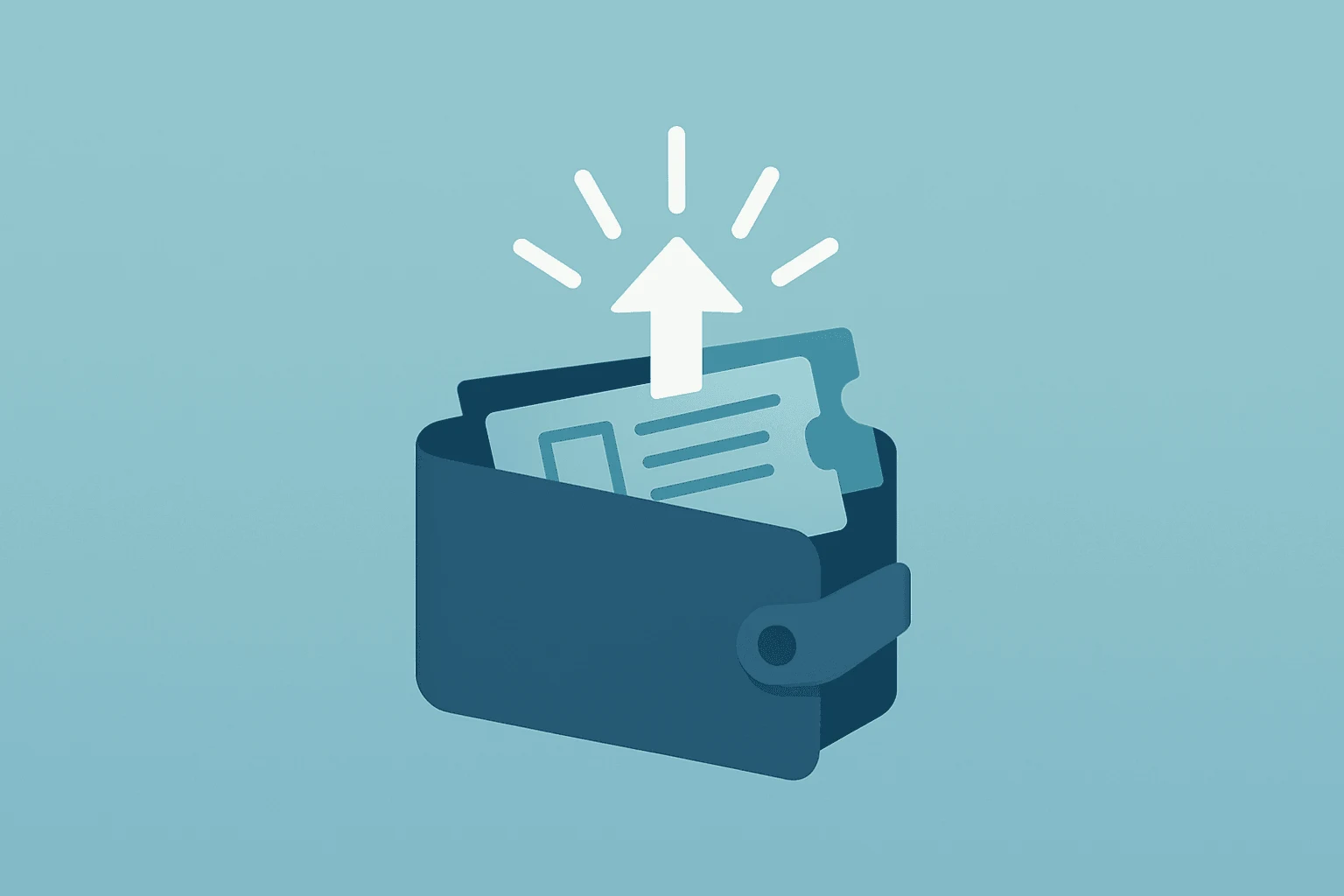 Flat vector of an event ticket wallet swelling with light to symbolize StubHub Q1 earnings profit recovery.