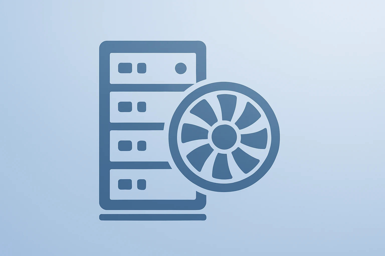 Flat vector of a server rack fused with a power turbine on a slate-ice gradient illustrating the NextEra Google partnership.