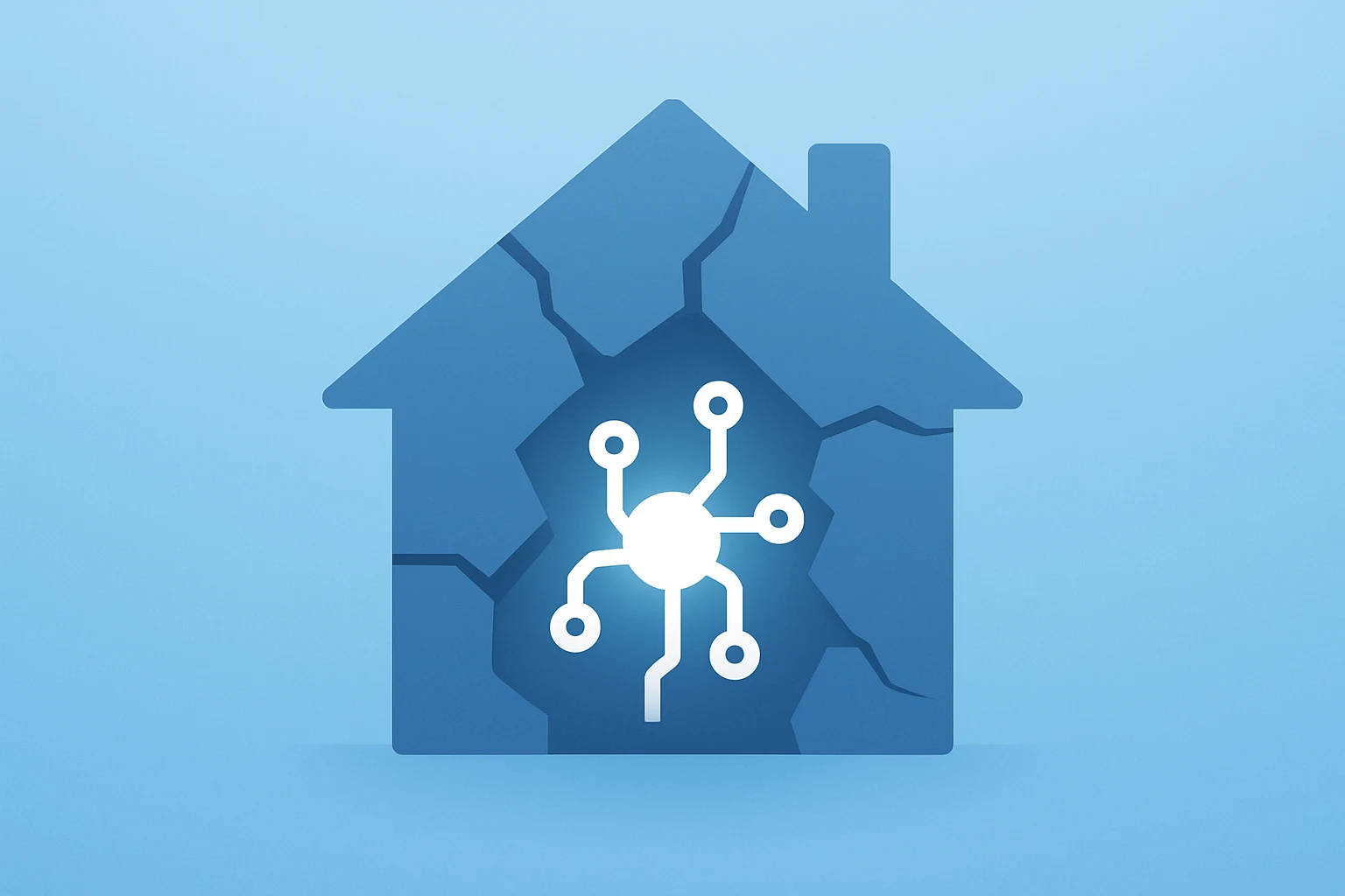 House-shaped vault fracturing to signal Opendoor stock leadership reset and CEO buy; flat vector subtle shadow.