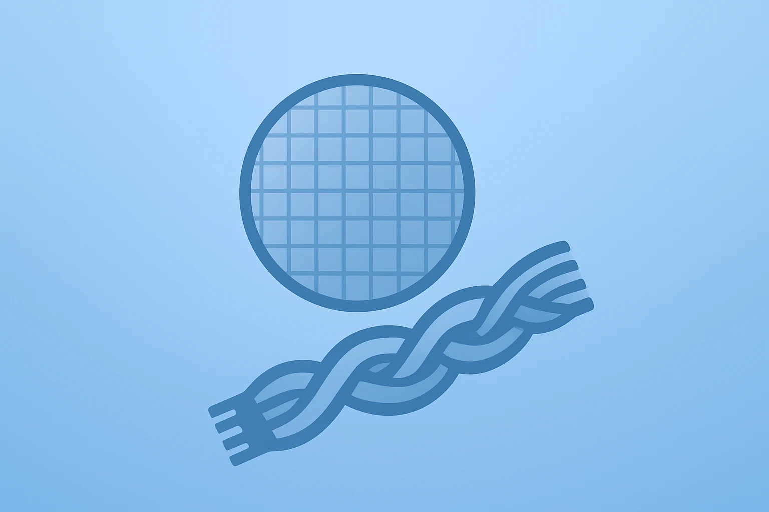 Flat vector of an AI server chip with expanding circuits, symbolizing the Nvidia OpenAI investment and strategic tension.