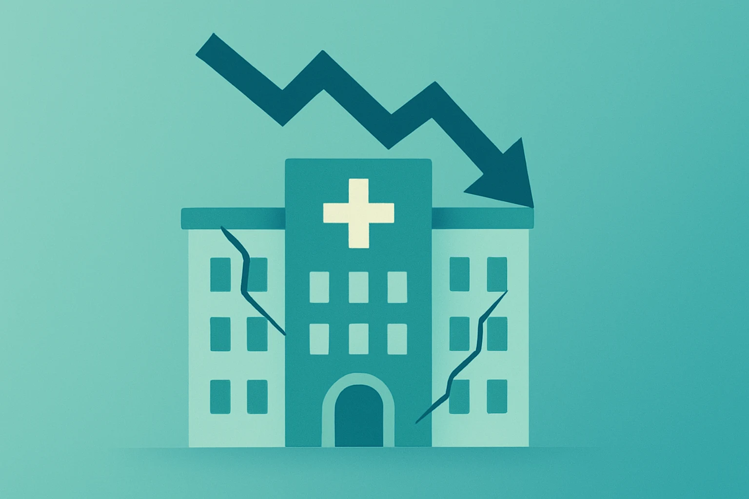 Flat filled vector of a single hospital cluster icon under subtle strain, evoking U.S. January jobs report and sector shifts.