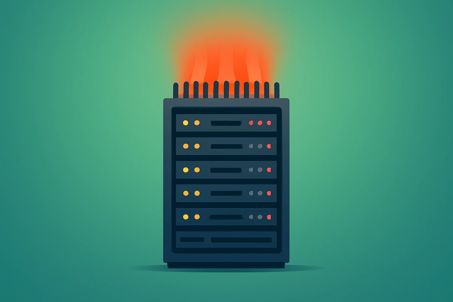 Flat-vector server icon symbolizing CoreWeave earnings and power capacity risks on a light slate gradient.