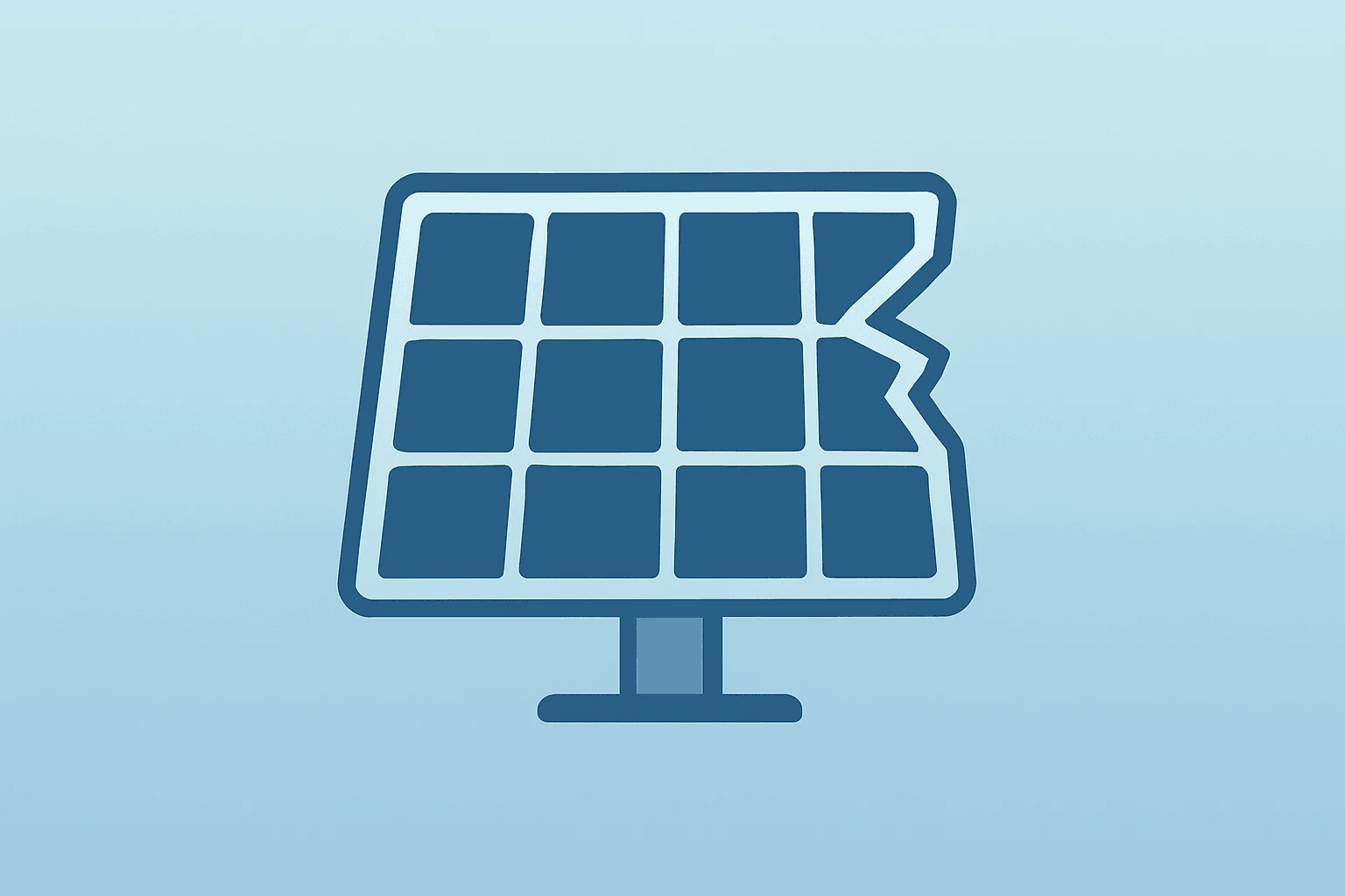 Flat vector solar module with polished center and fractured rim symbolizing First Solar Q2 2026 earnings margin strength.