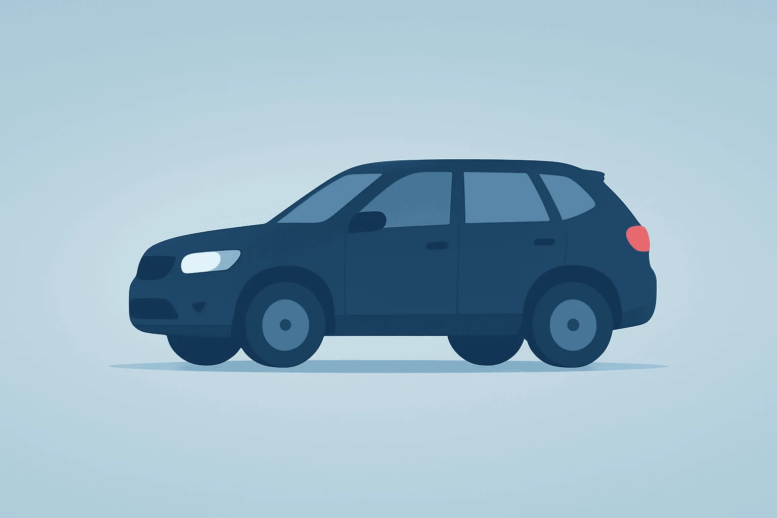 Flat centered vector of a compact SUV with dimmed headlight evoking Rivian CFO resignation and governance uncertainty.