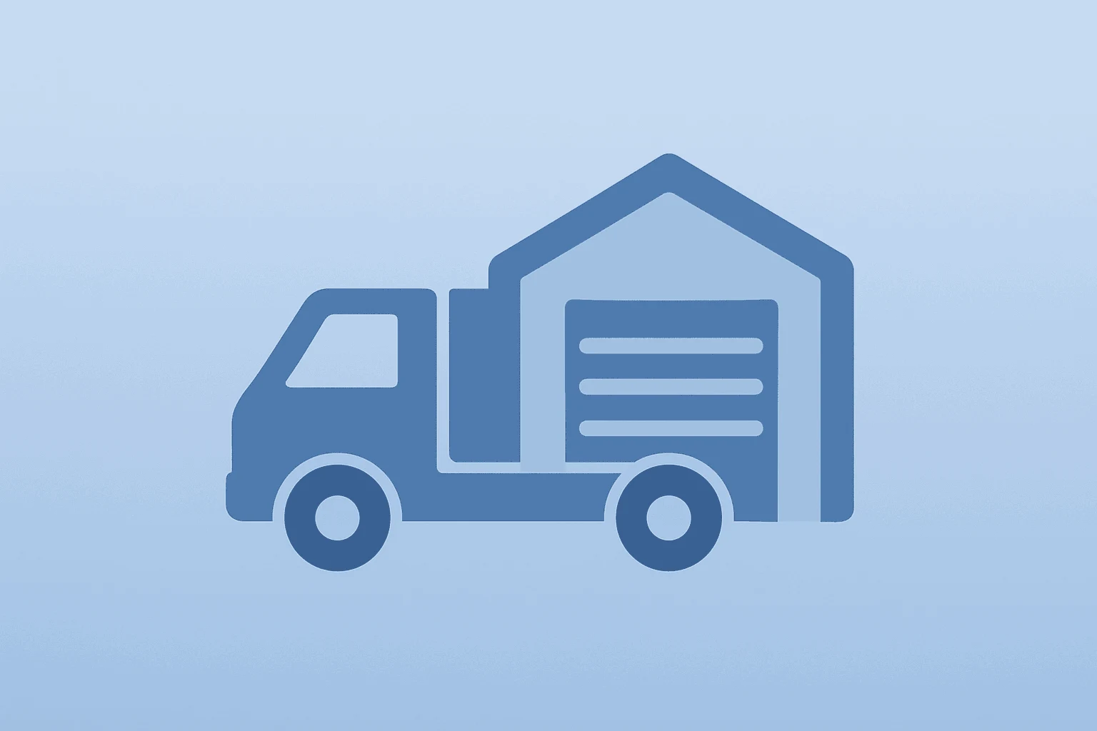 Flat vector of a delivery truck merging with an expanded warehouse, symbolizing QXO Acquires TopBuild deal.