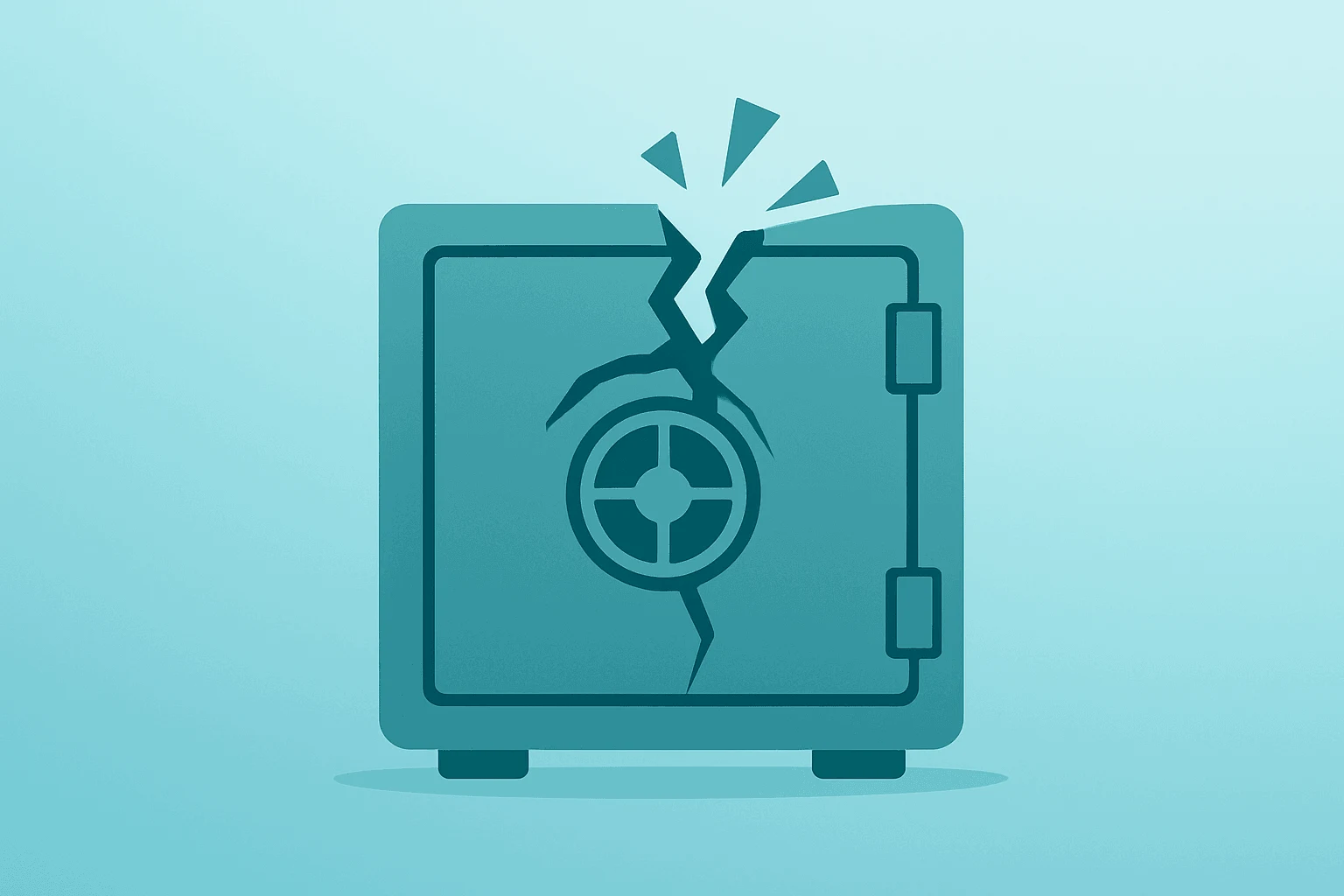 Centered flat filled vector of a studio vault with a fracture to symbolize Jeff Shell Resigns and legal disclosure risk.