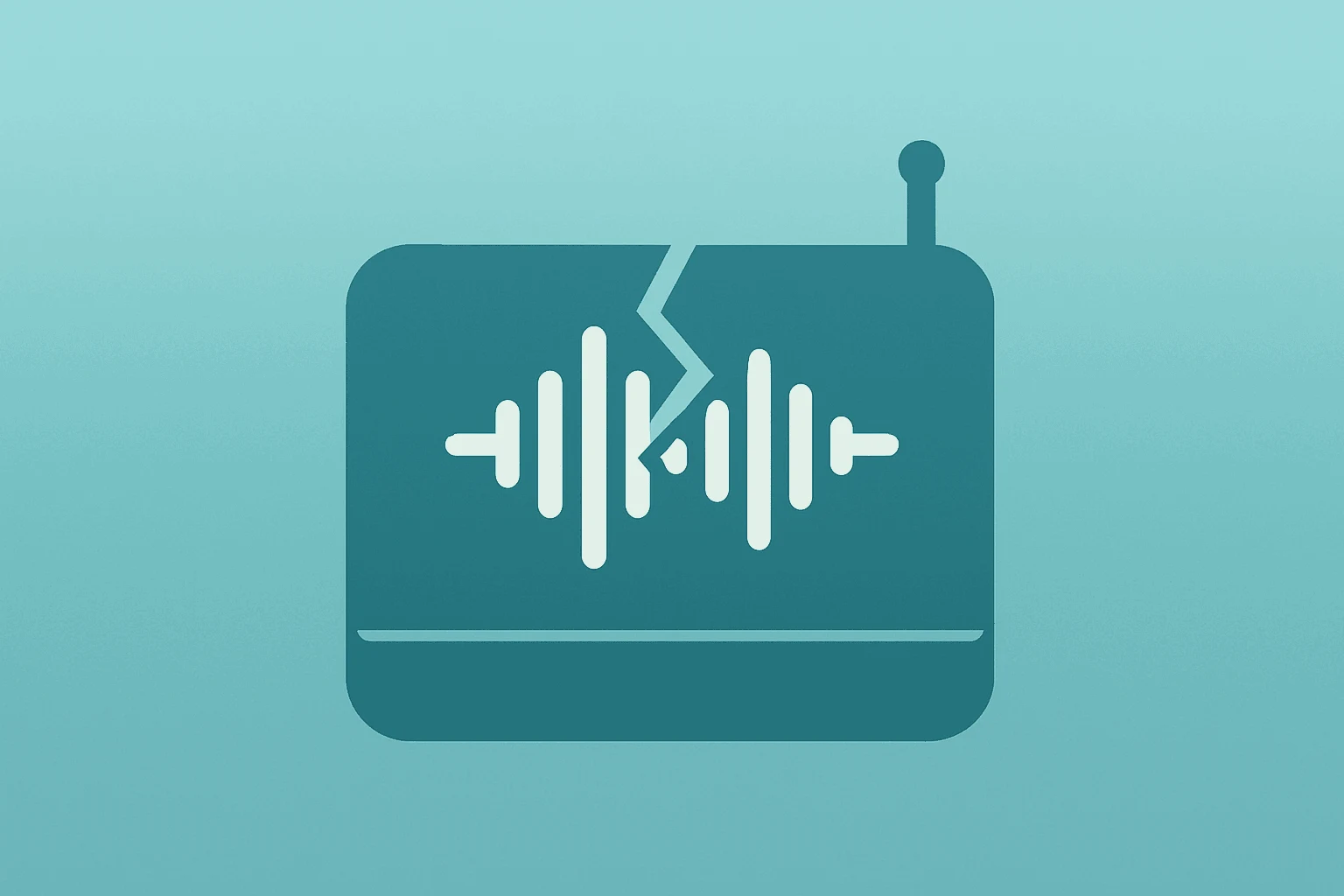 Flat filled vector of a streaming device with dimmed speaker and fractured waveform evoking Spotify earnings guidance shock