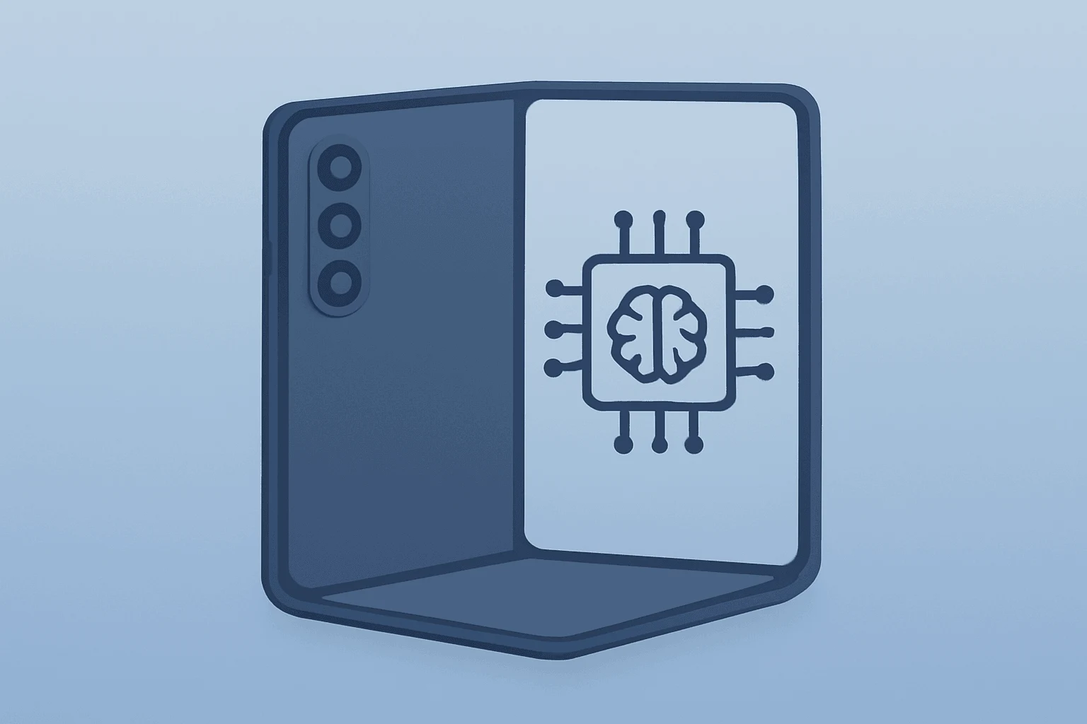Flat vector of a premium foldable phone paired with a chip to visualize the Apple Stock Upgrade product and AI thesis.