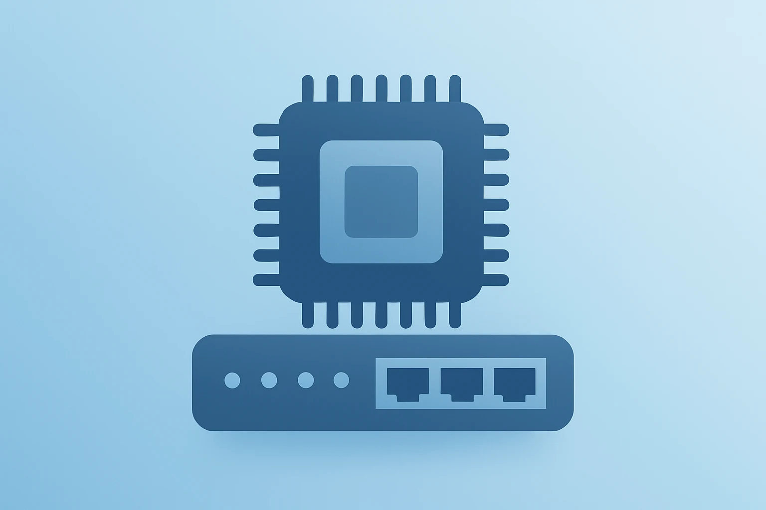 Flat-vector chip merged with network switch, symbolizing Broadcom stock AI backlog and margin pressure.