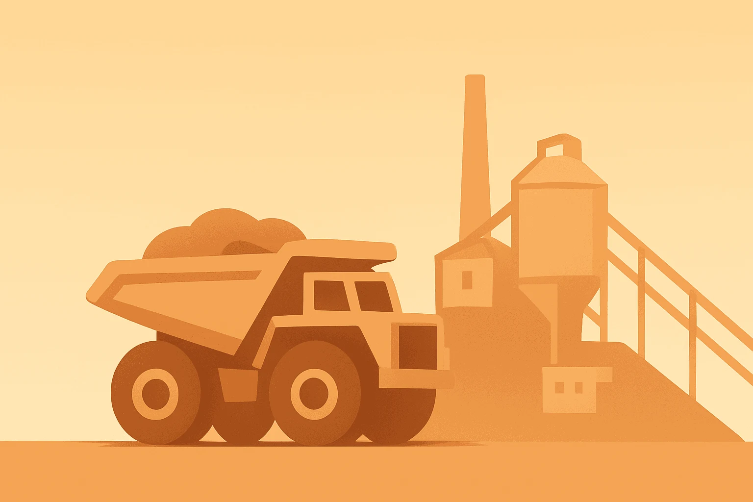 Flat vector of an ore truck beside a processing plant to symbolize USA Rare Earth Q1 2026 Results and project acceleration.