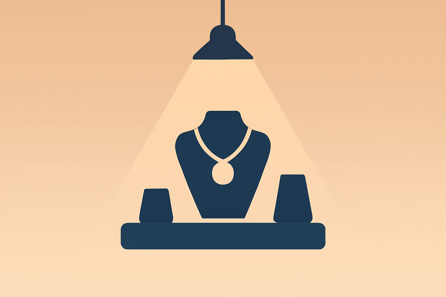 Flat vector of a jewelry storefront fused with a dim holiday spotlight reflecting Signet Jewelers Q3 earnings caution.