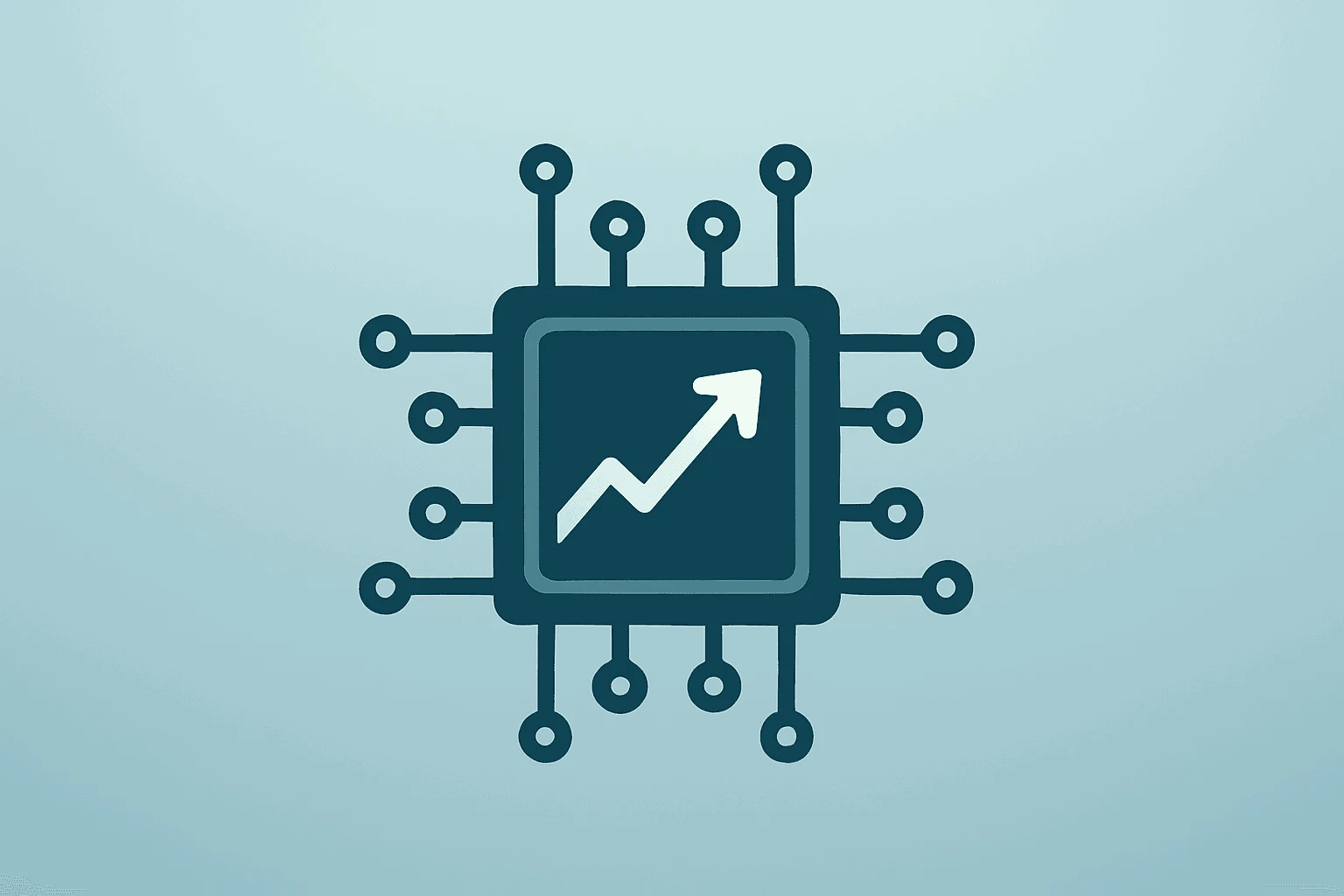 Flat-vector semiconductor chip with expanding circuit traces representing TSMC sales surge and AI-driven capacity expansion.