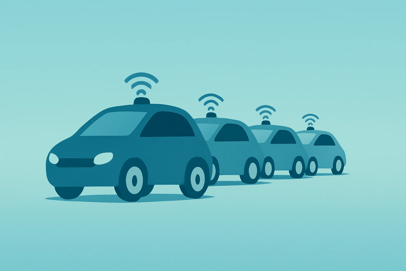 Flat vector robotaxi car with repeating silhouettes symbolizing Tesla robotaxi Austin doubling fleet.