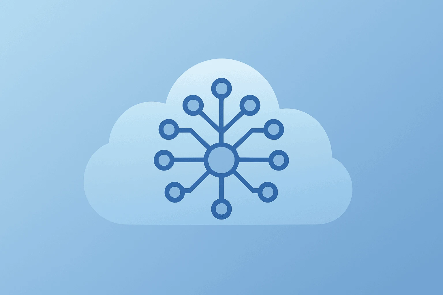Centered flat vector of a cloud core blossoming with a neural lattice to symbolize cloud growth and the Amazon Stock Rally.