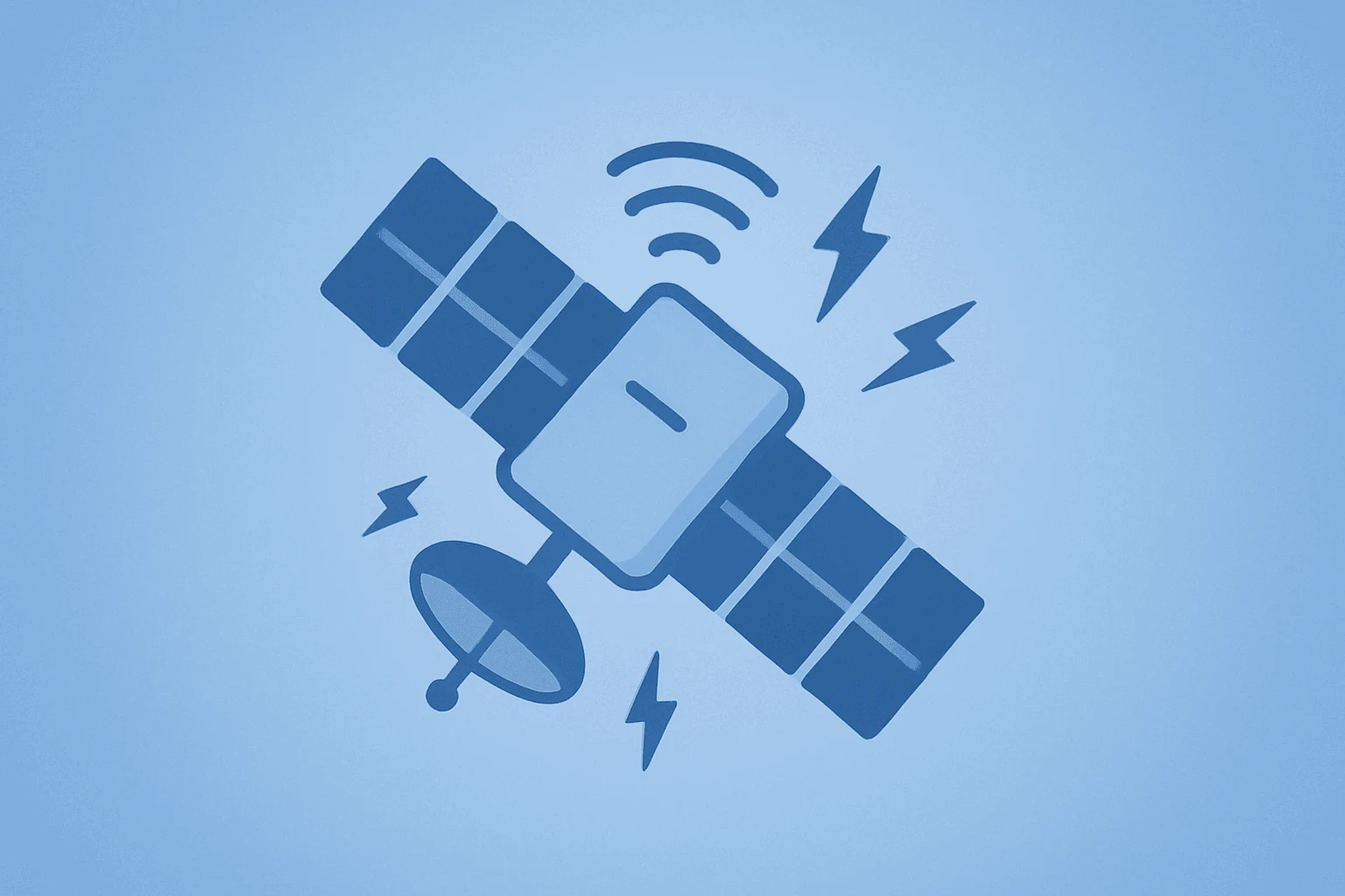 Flat filled vector of a satellite merged with a compute server to symbolize SpaceX stock split between Starlink and AI capex