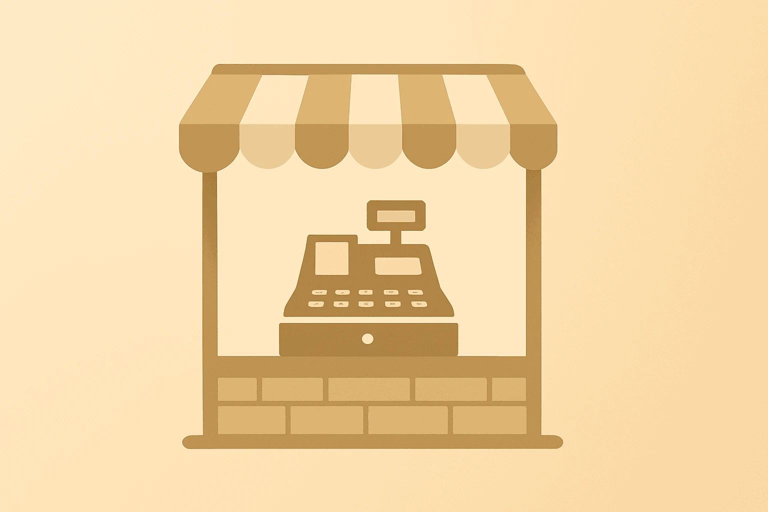 Flat vector of a retail storefront merging with a rising register to illustrate Bed Bath & Beyond Q1 results and turnaround.