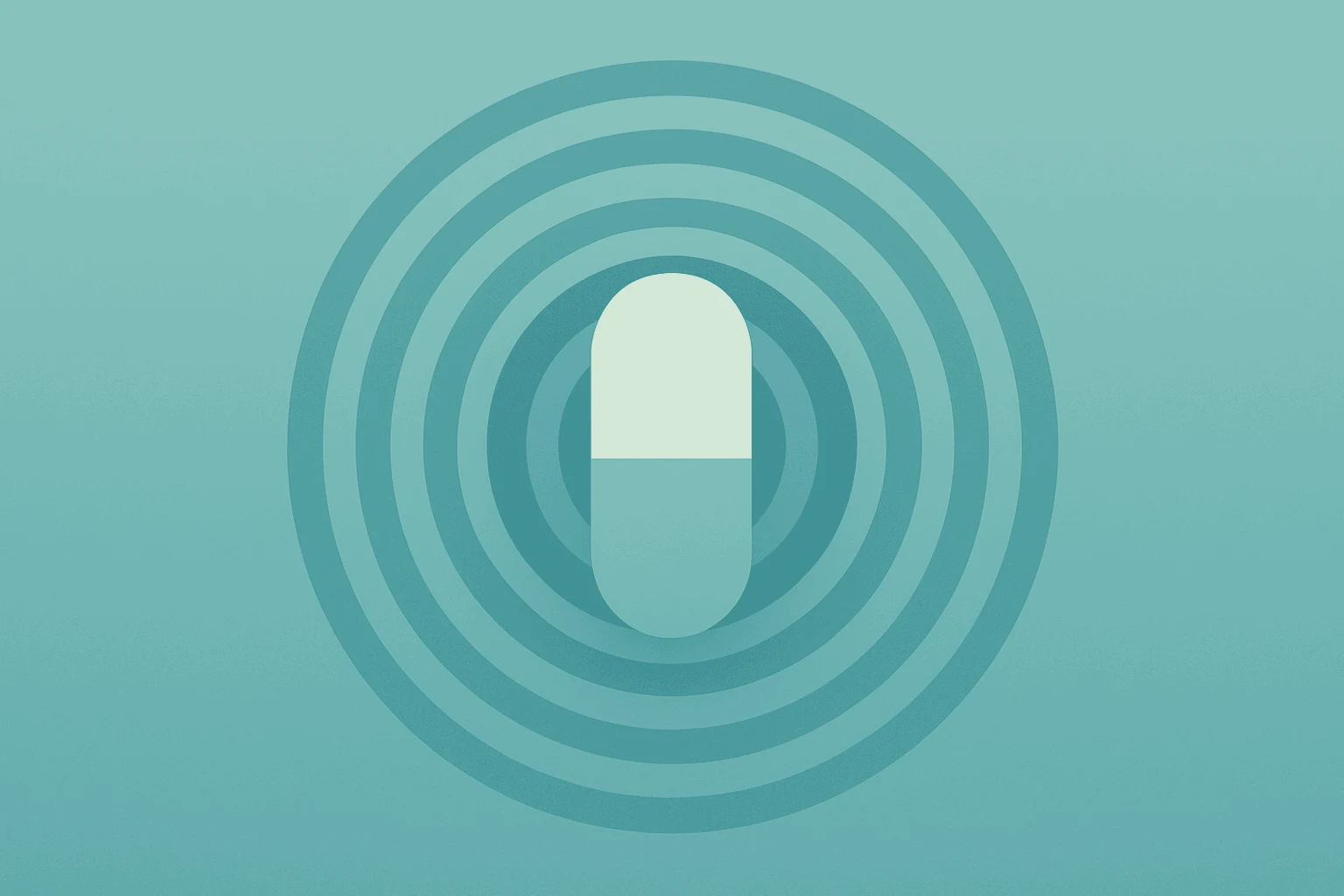 Flat vector of a pharmaceutical capsule widening into rings to symbolize portfolio expansion; Neurocrine Acquires Soleno.