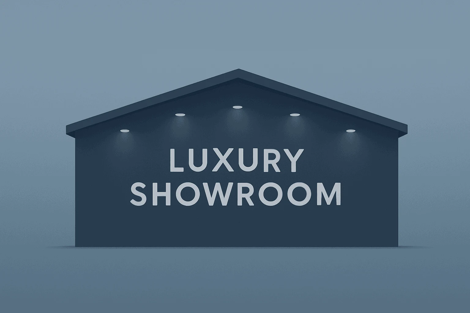 Flat vector of a luxury showroom roofline with dimming lights symbolizing RH Q1 earnings and tariff backorder pressure.