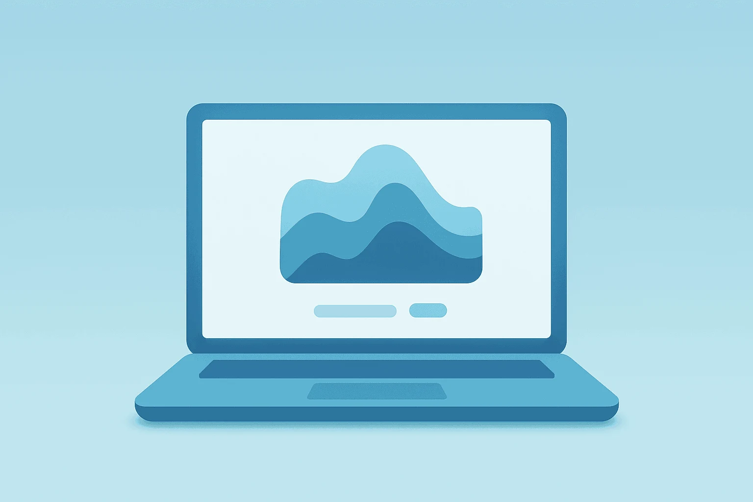 Flat vector of a laptop merged with an AI interface showcasing Google Gemini Intelligence, smooth gradient and subtle shadow.