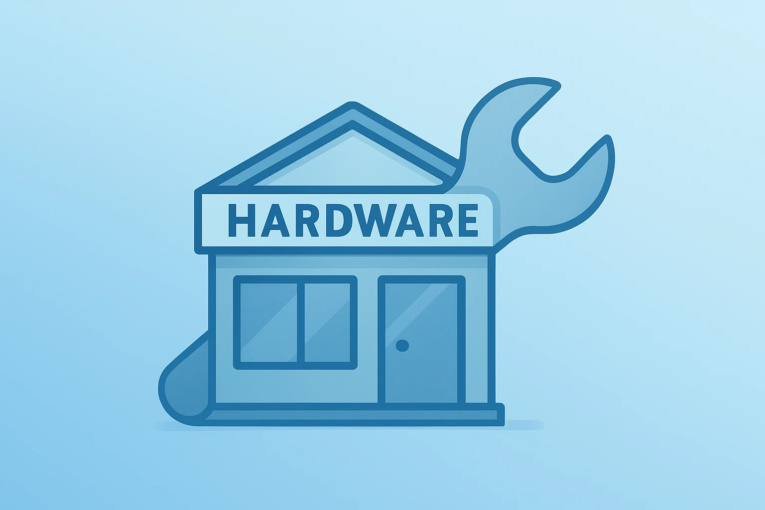 Flat vector of a hardware store merging with a construction tool to symbolize Home Depot earnings after the GMS acquisition.