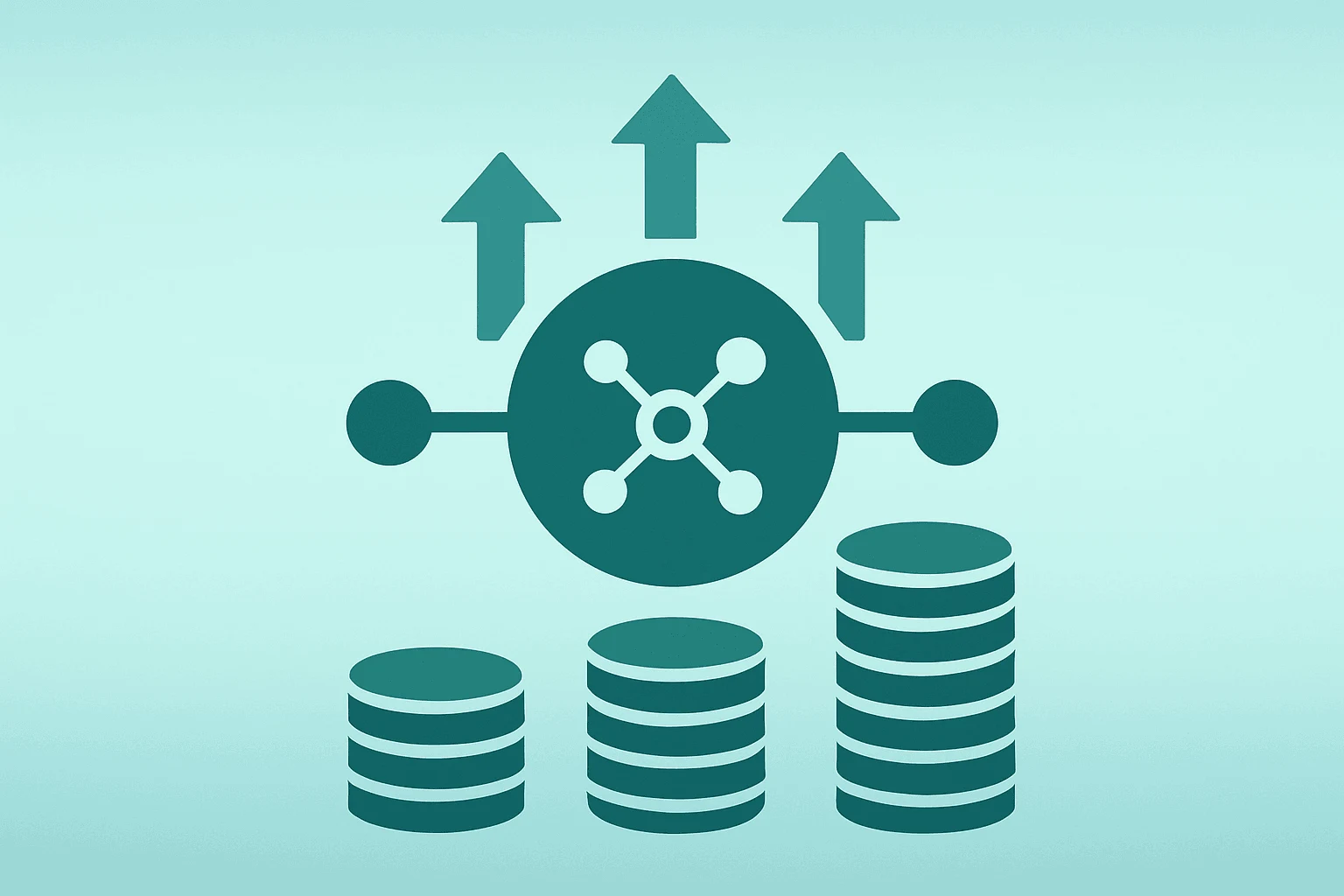 Flat filled vector of a payments-network hub expanding to symbolize Visa Q2 earnings strength and volume growth.
