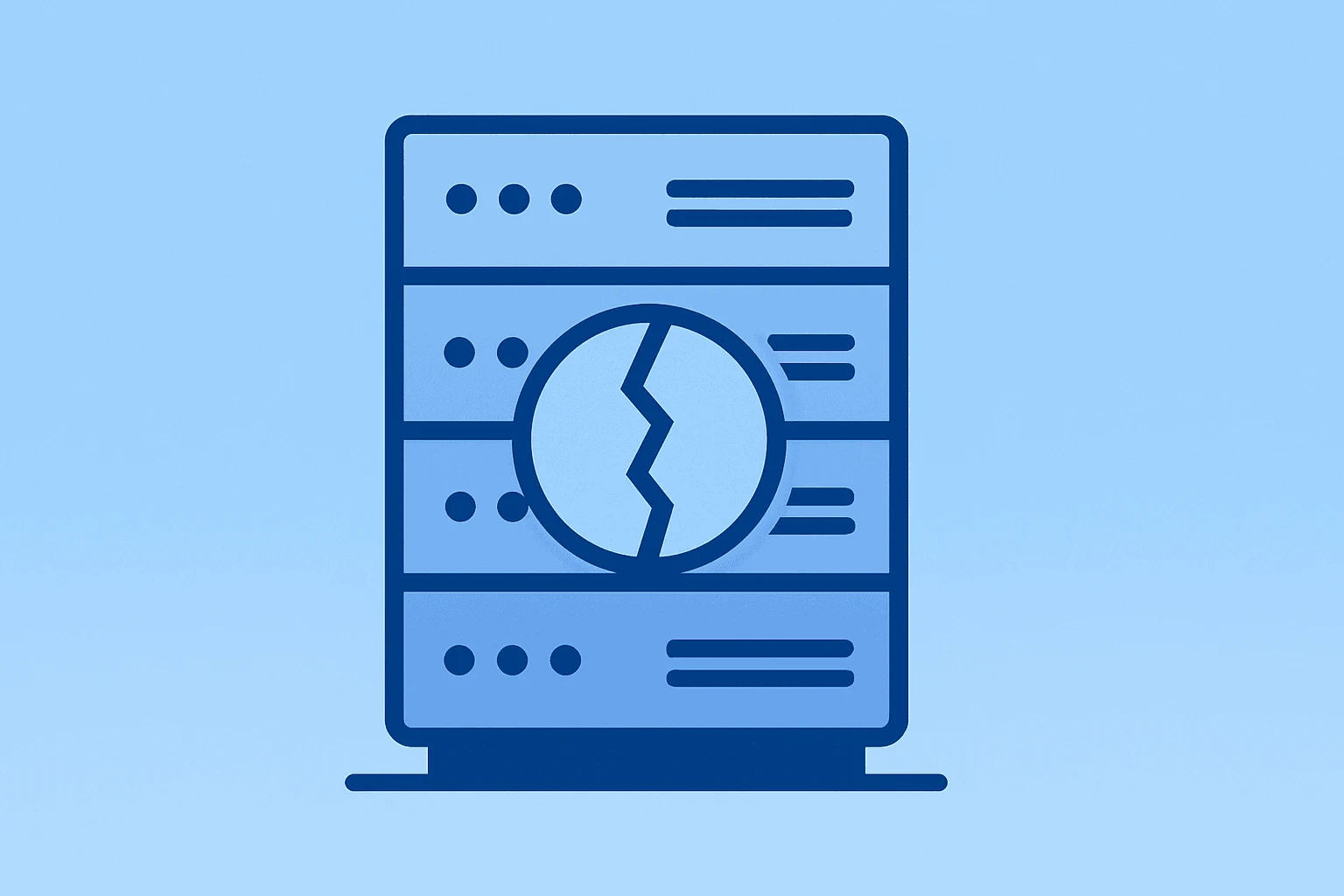 Flat vector of a server rack fractured under strain to symbolize Anthropic blacklisting and legal split across courts.