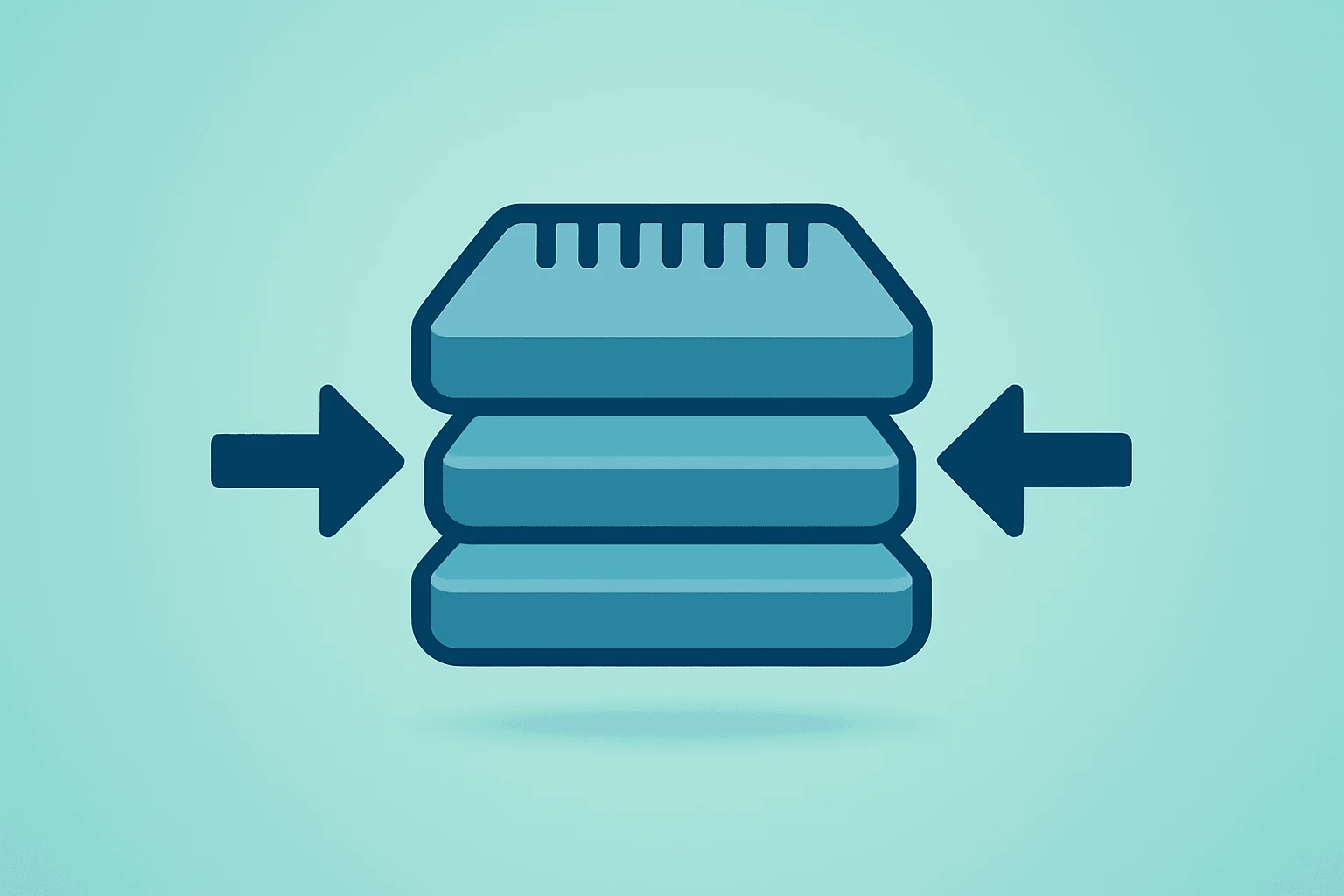 Flat vector of a stacked memory wafer compressing inward to represent SK Hynix buyback and float reduction.