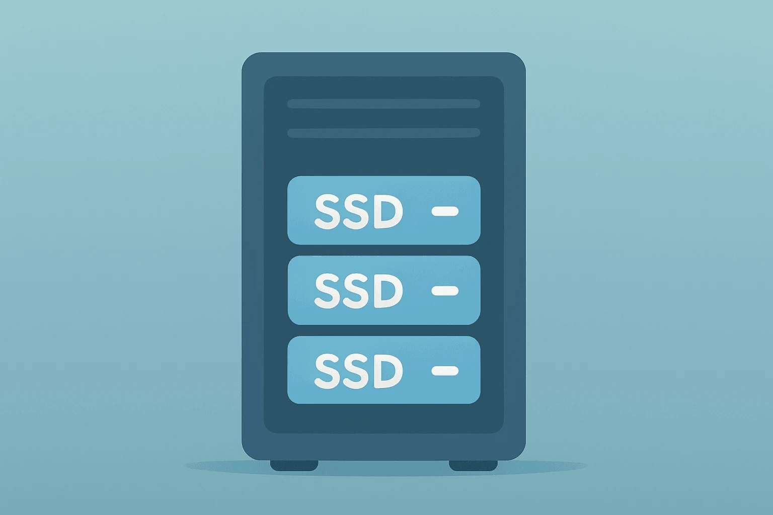 Flat vector cover of a server rack with an illuminated SSD stack to symbolize Micron earnings and guidance strength.