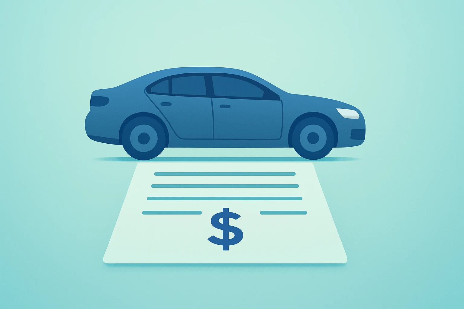 Flat vector of a parked sedan with a hidden ledger beneath, evoking Carvana stock accounting issues and related ties.