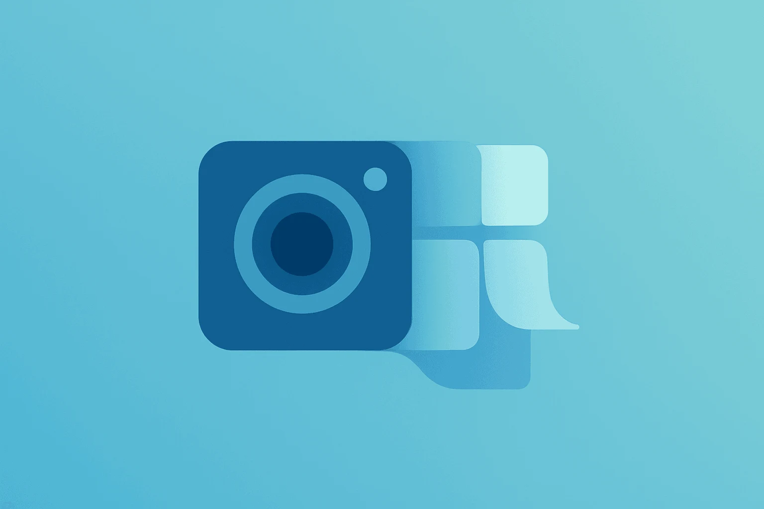 Flat filled vector showing a camera module unfurling app tiles to symbolize Meta Muse Image launch and ad targeting.
