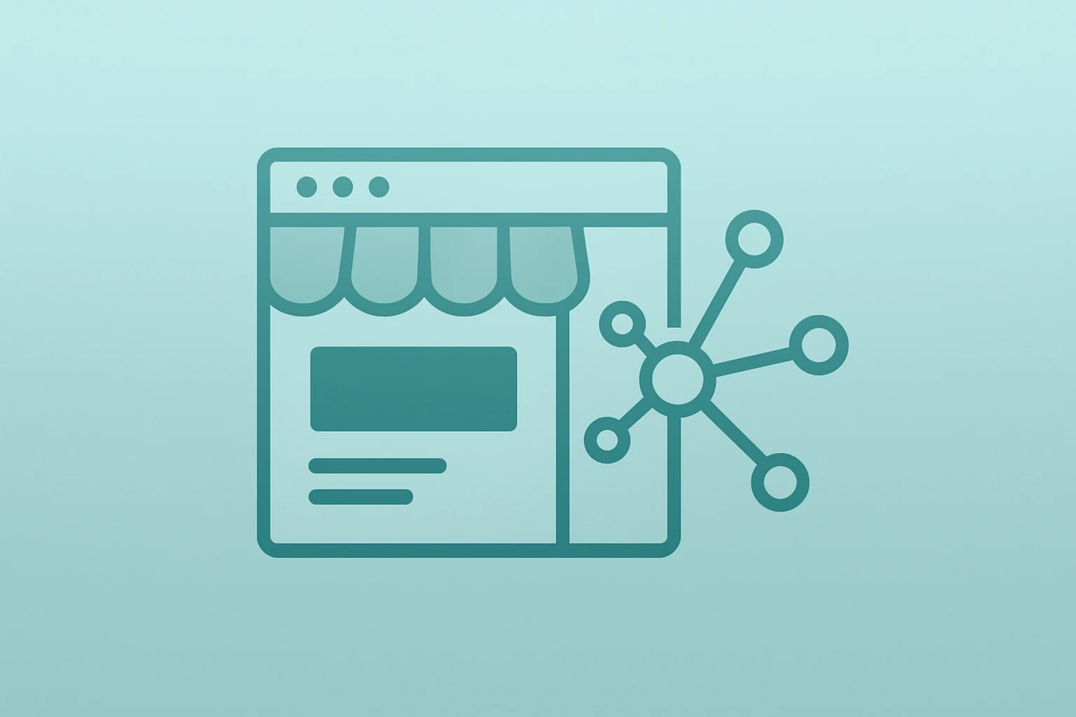 Flat filled vector digital storefront with network bloom representing Shopify earnings momentum and a $2.0 billion buyback.