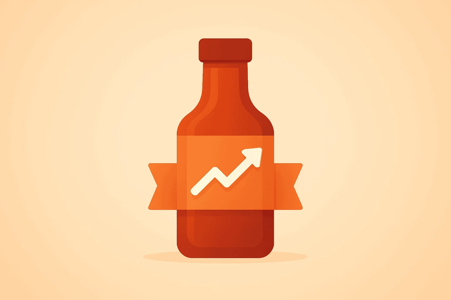 Flat vector cover of a sauce bottle with a dividend ribbon symbolizing Kraft Heinz earnings and turnaround focus.
