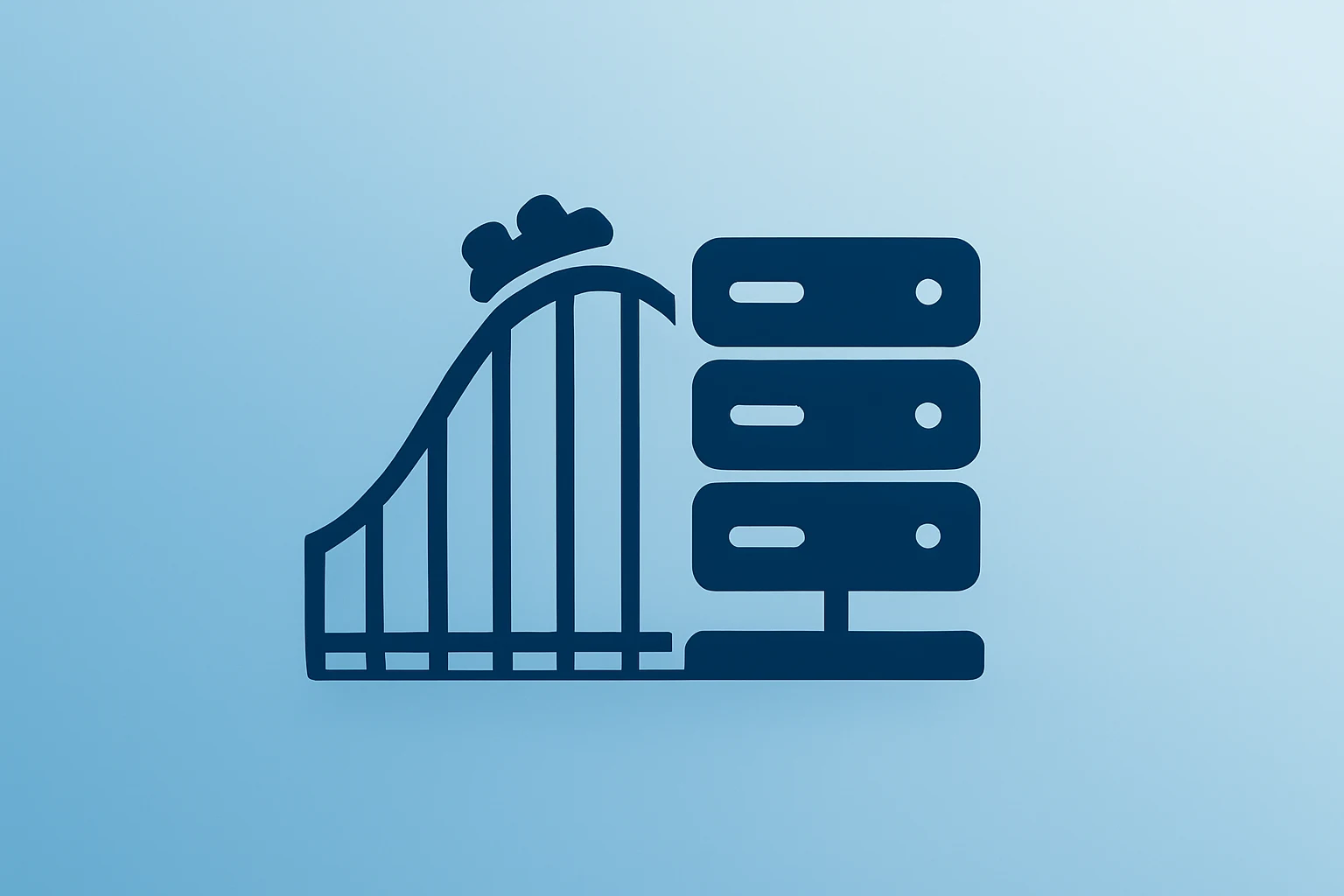 Flat-vector icon merging a roller coaster and streaming server to symbolize Disney Q4 earnings tradeoff.